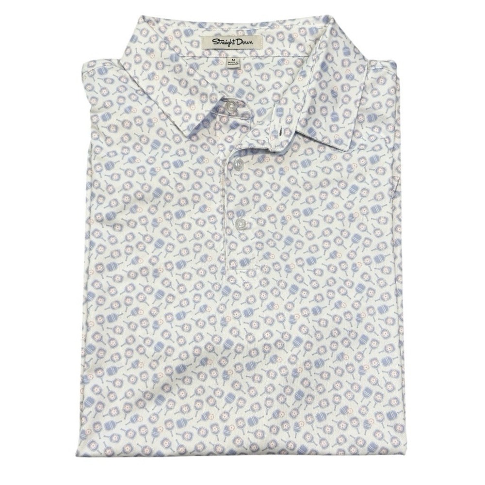 STRAIGHT DOWN Polo sz M Pink Blue Pickleball Print Short Sleeve Sports NWOT